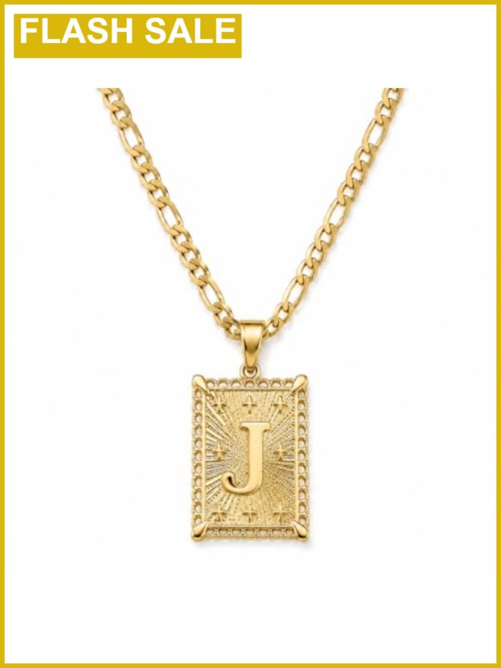 14K Gold Plated J Initial Necklace with Figaro Chain